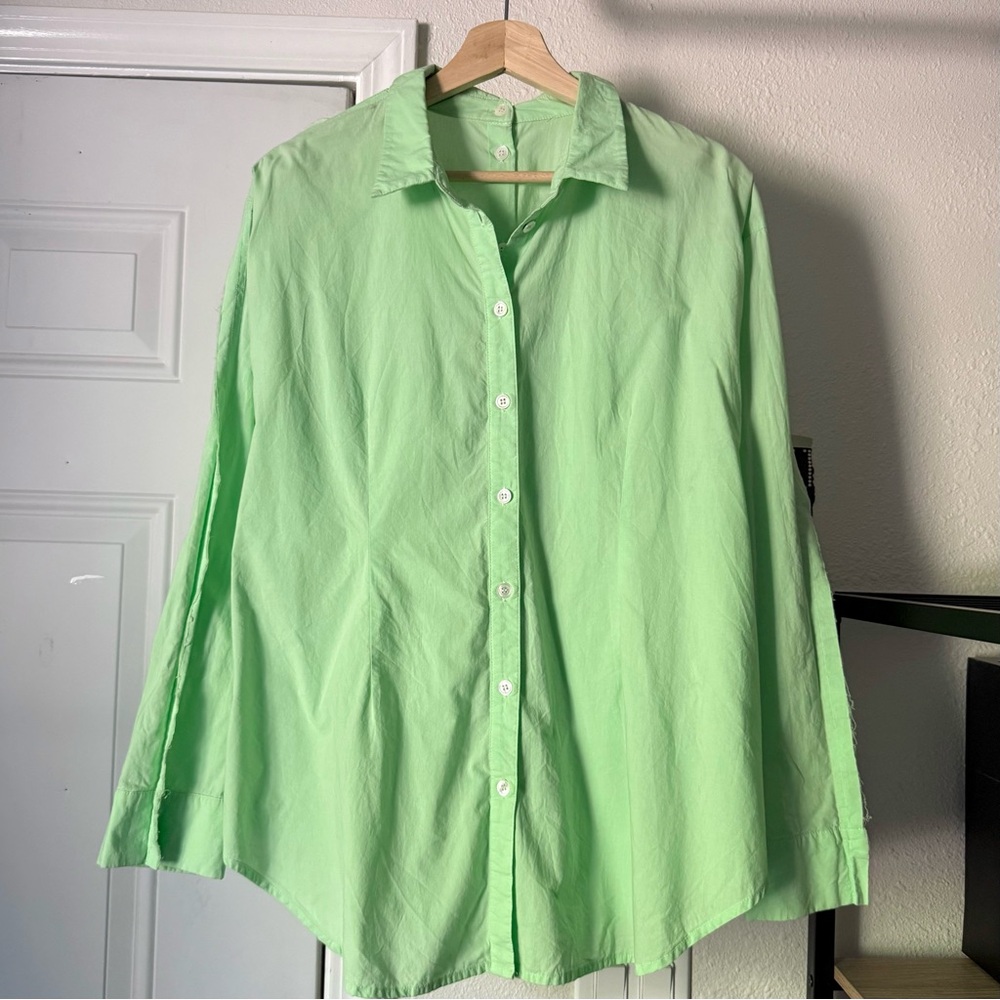 ROUCHA green cotton long sleeve oversized button up‎ shirt
